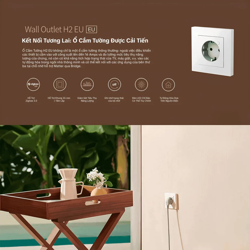 Ổ Cắm Âm Tường Thông Minh Aqara H2 EU WP-P01D thiết kế hiện đại 